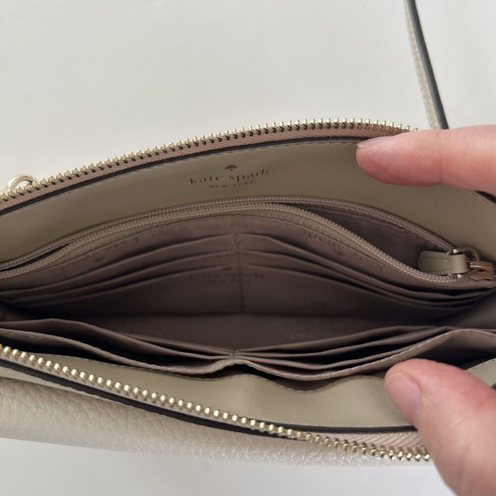 Kate Spade Leila Small Flap Crossbody Bag Light Sand Leather Purse - Picture 6 of 14